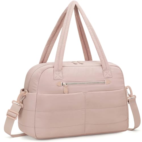 Pritent Travel Duffle Bag,Puffer Carry On Duffel Bag with Laptop Compartment Waterproof Overnight Weekender Bags for Women Large Hospital Tote Bags for Labor and Delivery(Large,Pink) - color: Pink, size: Large