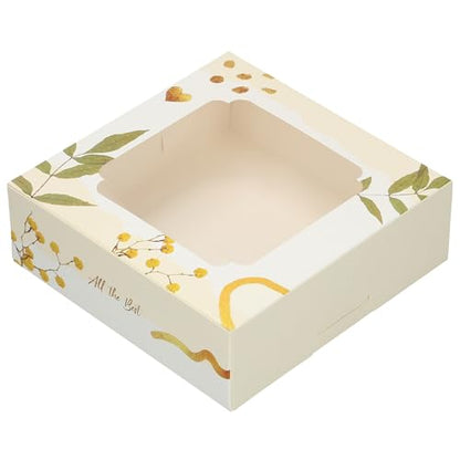 20 Pack Bakery Boxes with Window Small 6x6x2 inch for Cookie, Candy, Pastry, Brownie, Chiffon Cake, Tart, Pie, Waffle (Cream - Marigold) - color: Cream - Marigold