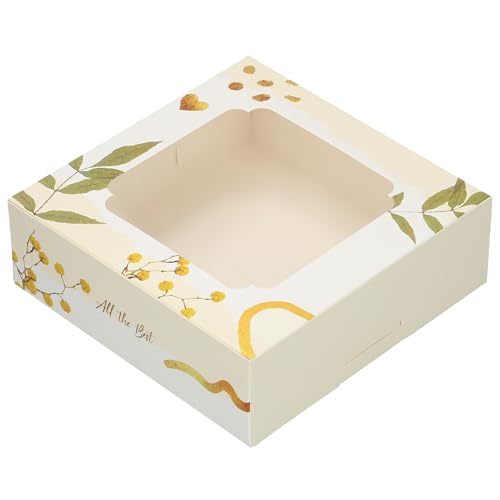 20 Pack Bakery Boxes with Window Small 6x6x2 inch for Cookie, Candy, Pastry, Brownie, Chiffon Cake, Tart, Pie, Waffle (Cream - Marigold) - color: Cream - Marigold