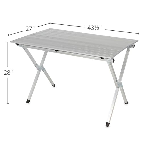 Camco Aluminum Roll-Up Table with Carrying Bag, Seats 4-6, Lightweight & Portable for Outdoor Camping, Tailgating, Beach, Parties and RV Use, Silver