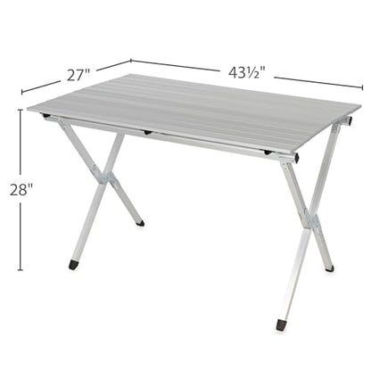 Camco Aluminum Roll-Up Table with Carrying Bag, Seats 4-6, Lightweight & Portable for Outdoor Camping, Tailgating, Beach, Parties and RV Use, Silver