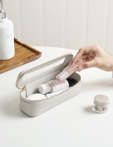 Popvibe Clear Makeup Bag Travel Cosmetic Case Transparent Toiletry Bag with Zipper, Portable Make Up Organizer Traveling Compact Car Bag for Essentials - color: Beige Grey, style: Slim Sleek