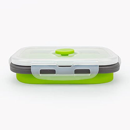 CCyanzi 3piece Collapsible Food Storage Containers with Lids, Silicone Lunch Container, Microwave & Freezer Safe, Space Saving for Kitchen Cabinet and Camping Backpack,(green gray) - color: green with gray