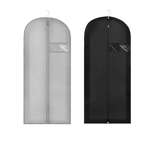 45" Garment Bags for Hanging Clothes, 2 Pack Dress Bags for Gowns Long with Clear Window, Foldable Suit Bag Cover for Travel and Storage (Black+Grey) - color: Grey+Black 45"