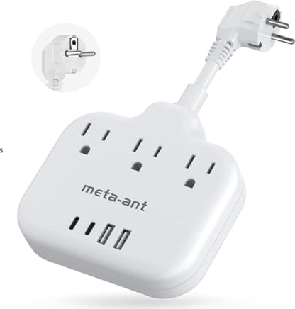 European Travel Plug Adapter 3 inch, International Plug Adapter, US to Europe Plug Adapter with 3 Outlets 4 USB Ports(2 USB C), Type E F Power Adapter to EU Germany Spain France Portugal Iceland - style: Type E/F-Germany France