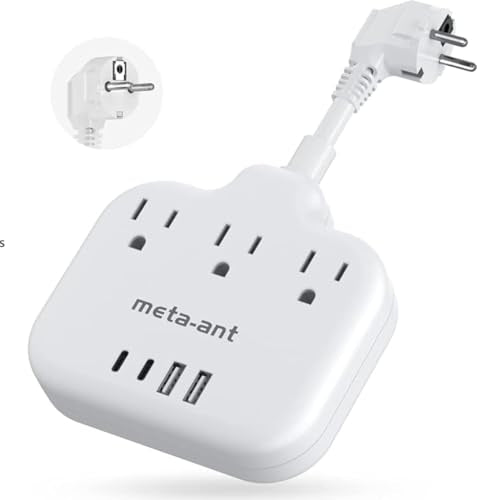 European Travel Plug Adapter 3 inch, International Plug Adapter, US to Europe Plug Adapter with 3 Outlets 4 USB Ports(2 USB C), Type E F Power Adapter to EU Germany Spain France Portugal Iceland - style: Type E/F-Germany France
