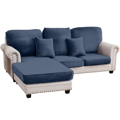 Couch Cover 3-Piece Elastic Velvet Couch Cushion Covers & Chaise Slipcovers for L-Shaped Sofas, Sofa Seat Covers Washable, Soft Cover for Couches (2 Seater + Chaise, Berlin Blue) - color: Berlin Blue, size: 2 Seater + Chaise
