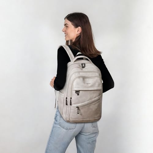 LATMAP Backpack for Women Men - Vegan Leather Backpack Purse Travel Carry-on Bag College Bookbag Work fits 16.5" Laptop,Ash Gray Retro - color: Ash Gray Retro