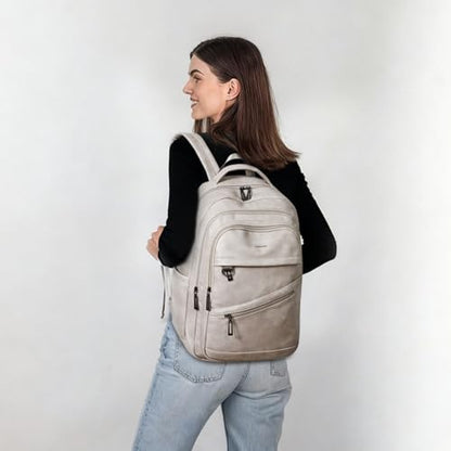 LATMAP Backpack for Women Men - Vegan Leather Backpack Purse Travel Carry-on Bag College Bookbag Work fits 16.5" Laptop,Ash Gray Retro - color: Ash Gray Retro