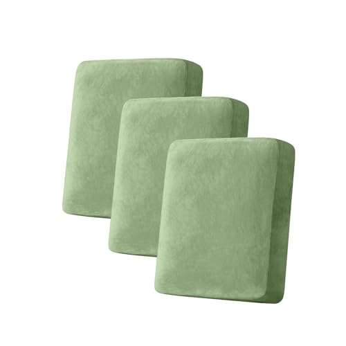 Couch Cover Stretch Velvet Sofa Cushion Cover 3-Piece - Elastic Washable Slipcover for Seat or Backrest, Couch Seat Covers for Sofas (Avocado Green) - color: Avocado Green, size: 3PC Seater or Backrest