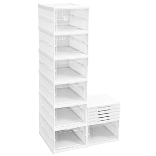 Foldable Shoe Storage Box, No Assembly 6 Tiers Shoe Organizer with Clear Door, Stackable Shoe Sneaker Standing Rack for Entryway Living Room Bedroom