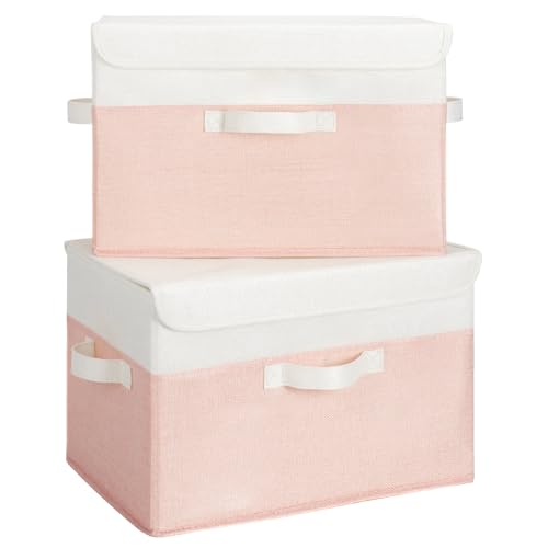 GRANNY SAYS Storage Baskets with Lids, Decorative Storage Boxes, Clothes Storage Bins for Closet, Foldable Storage Organizers, Pink, 2-Pack - color: White/Pink, size: Large-2 Pack
