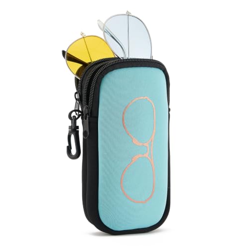 WOZEAH Double Eyeglass Case with 2 Compartments, Travel Eyewear Organizer for Two Pairs of Glasses - color: Blue
