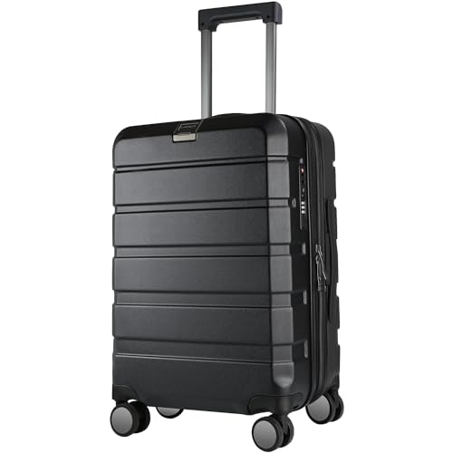 KROSER Hardside Expandable Carry On Luggage with Spinner Wheels & Built-in TSA Lock, Durable Suitcase Rolling Luggage with USB Port, Carry-On 20-Inch, Black - color: Black