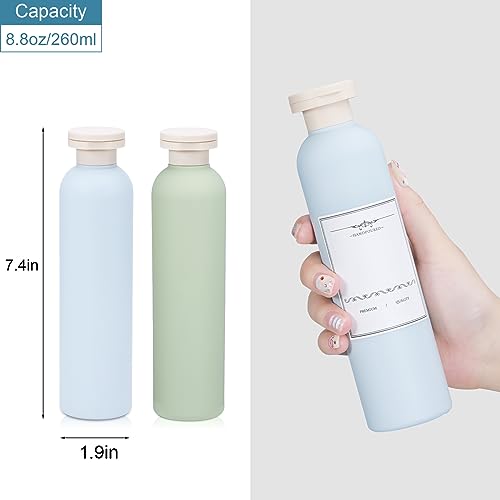 8.8 oz Plastic Travel Shampoo Bottles, Refillable Flip Cap Squeeze Bottles for Toiletries, Large Leakage-proof Travel Shampoo and Conditioner Container (Blue and Green) - color: Green+Blue, size: 260ml/8.8oz