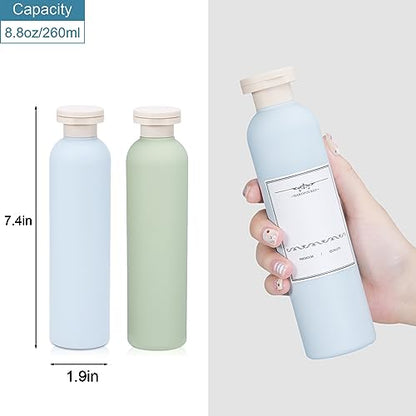 8.8 oz Plastic Travel Shampoo Bottles, Refillable Flip Cap Squeeze Bottles for Toiletries, Large Leakage-proof Travel Shampoo and Conditioner Container (Blue and Green) - color: Green+Blue, size: 260ml/8.8oz