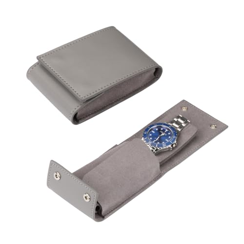 Watch Travel Pouch Portable Organizer - Luxury Watch Case Travel Recycled Leather Storage and Display for Men and Women (Single,Grey) - color: WP-Grey