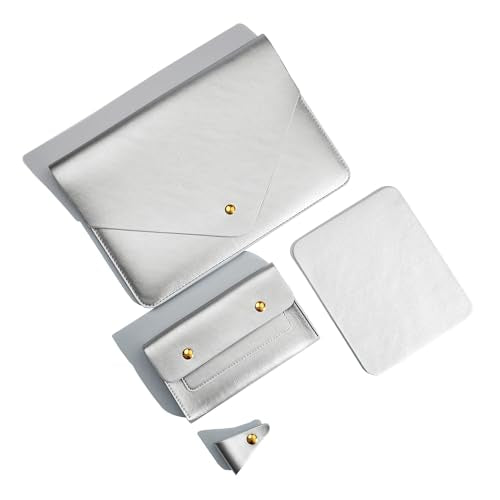 PU Leather Laptop Sleeve Compatible with New 14 inch MacBook Pro A2992 A2918,Old MacBook Pro Air 13, Surface Laptop 7th Gen 13.5, Thinkpad X1 Carbon 14 Set of 4PCS Color Silver - color: Silver, size: 14Inch Laptop