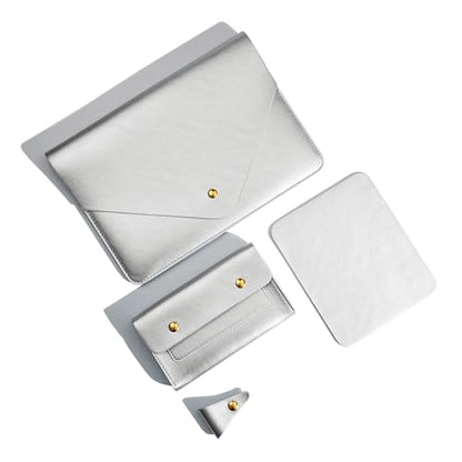 PU Leather Laptop Sleeve Compatible with New 14 inch MacBook Pro A2992 A2918,Old MacBook Pro Air 13, Surface Laptop 7th Gen 13.5, Thinkpad X1 Carbon 14 Set of 4PCS Color Silver - color: Silver, size: 14Inch Laptop
