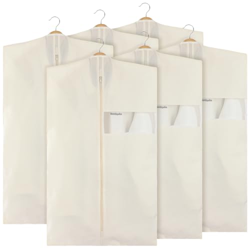 Aliceset 6 Pcs 24 x 40 Inches Cotton Garment Bags for Hanging Clothes, Canvas Suit Bags for Clothes Coats Jackets Shirts Closet Storage Travel Gusseted Hanging Garment Cover - size: 40inches