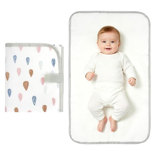 Mommy's Choice Portable Baby Changing Pad, Waterproof & Wipeable Diaper Changing Mat, Travel Essential for Newborn, Baby Boy Girl Registry Must-Haves, Cambiador de Bebé Portátil（Raindrops）