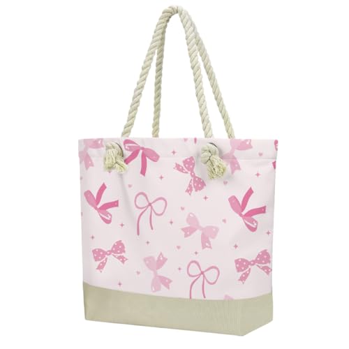 Fokongna Tote Bag For Women, Beach Bag Best Friend Travel Birthday Gifts, Travel Parties Vacation Shopping Essentials - color: Pastel Pink Bows