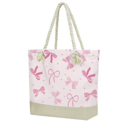 Fokongna Tote Bag For Women, Beach Bag Best Friend Travel Birthday Gifts, Travel Parties Vacation Shopping Essentials - color: Pastel Pink Bows