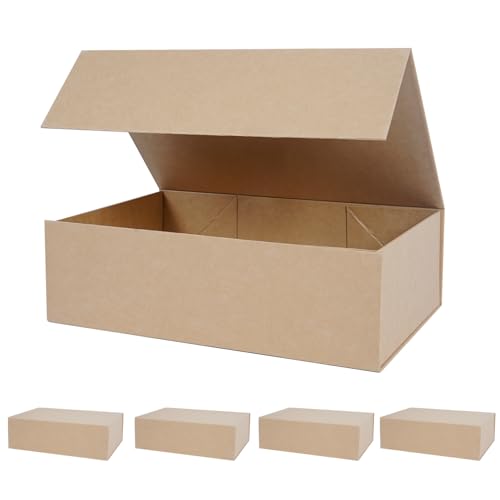 Aimyoo Brown Gift Box, 13.8x9x4.3 in Presents Box with Lids Magnetic Closure Rectangle Collapsible for Groomsman Proposal Box, Wedding, Birthday Gift Packging 5 Pack - color: Brown, size: 5 count (Pack of 1)