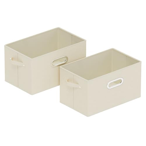 Foldable Cloth Basket with 4 Handles, Decorative Open Storage Boxes, Stackable Cube Organization, Fabric Bins for Shelves, Closet, Living Room, 13x9.1x7.9in, Beige, 2 Pack - color: Beige, size: 13x9.1x7.9 in(2 Pack)