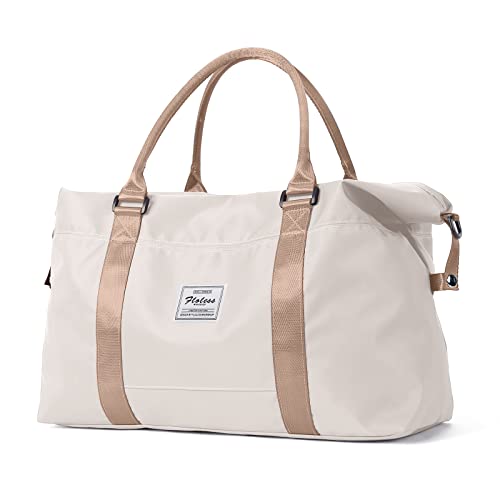 Gym Bag Womens Mens with Wet Pocket, Travel Duffel Bag for Plane, Sport Gym Tote Bags Swimming Yoga, Waterproof Weekend Overnight Carry on Bag Hospital Holdalls，Off White - color: X-Beige