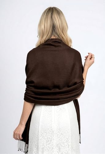 Achillea Lightweight Pashmina Scarf for Women – Soft Silky Shawl Wrap for Evening Dresses, Bridesmaids & Everyday Wear - color: Chocolate Brown