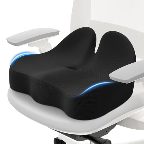 Cushzone Seat Cushion, Memory Foam Office Chair Cushions, Ergonomic Curved Design for Sciatica, Tailbone, Coccyx, Seat Support for Car, Desk Chair, Wheelchair, Enhances Long Sitting Comfort (Black) - color: Black, size: Standard 2.6"