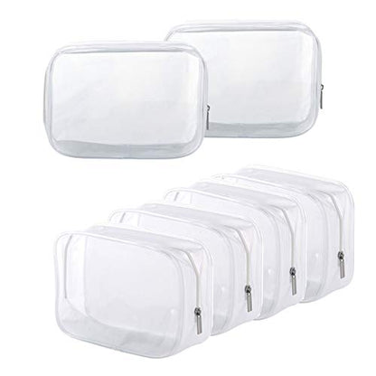 BEFORYOU 6 Pack Clear Toiletry Carry Pouch with Zipper Portable Plastic Waterproof Cosmetic Bag TSA Approved for Vacation Travel Bathroom and Organizing (White, Small) - size: Small bags only