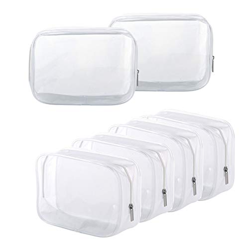 BEFORYOU 6 Pack Clear Toiletry Carry Pouch with Zipper Portable Plastic Waterproof Cosmetic Bag TSA Approved for Vacation Travel Bathroom and Organizing (White, Small) - size: Small bags only