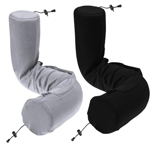 Dot&Dot Twist Memory Foam Travel Pillow for Airplanes - Travel Neck Pillow for Sleeping - Airplane Pillow for Neck Support, Chin, Lumbar and Leg - Adjustable, Bendable Neck Roll Pillow (Gray Black AC) - color: Gray and Black Ac, size: Adjust (26" w/ cord)