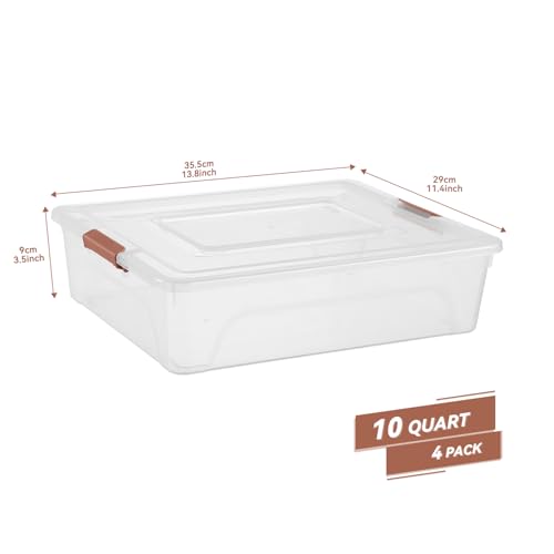Clear Plastic Storage Bins with Lids Stackable Storage Box for Crafts, Supplies (Large 4Pack Brown) - size: Large 4Pack Brown
