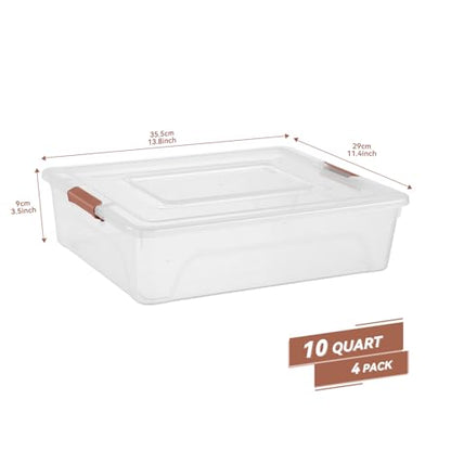 Clear Plastic Storage Bins with Lids Stackable Storage Box for Crafts, Supplies (Large 4Pack Brown) - size: Large 4Pack Brown