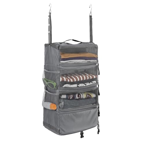 Surblue Travel Hanging Luggage Organizer Portable Suitcase Closet Organizer Multiple Compartments Collapsible Compression Packing Cubes Shelf, LightGray, S - color: LightGray, size: S_9×7×18in