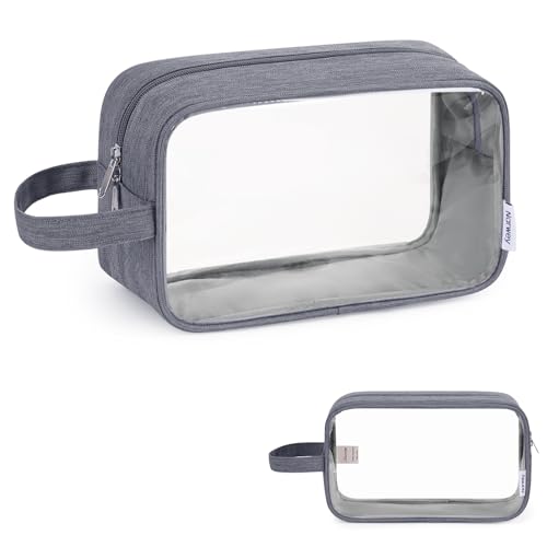 Narwey Clear Travel Toiletry Bags for Traveling Toiletries Men Women, Clear Makeup Bag Cosmetic Bag with Zipper, Make Up Pouch Organizer Bag with Handle, Skincare Beach Snack Medicine Bag, Grey - color: Clear-Grey