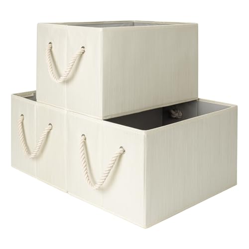 StorageWorks Collapsible Storage Bins, Closet Organizer Bins for Clothes, Fabric Shelf Baskets and Storage, Beige, White & Ivory, 3-Pack, Extra Large - color: Beige, White & Ivory, size: Extra Large