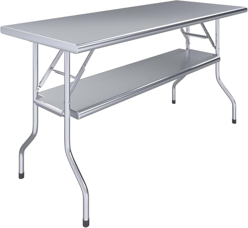 Premium Quality Stainless Steel Open Base Folding Utility Table - Folding Work Table for Commercial Kitchen, Restaurant, Hotel and Garage - NSF (24" x 60" with Undershelf) - size: 24" x 60" with Undershelf