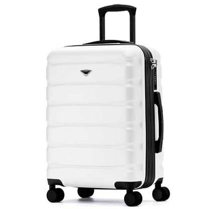 Flight Knight 24x16x10 Expandable Carry On Suitcase Hardside TSA Lock USB C Lightweight Luggage Silent Double Spinner Wheels Maximum Overhead Carry-On Bag For Virgin South West Approved White - color: White, size: 24x16x10"