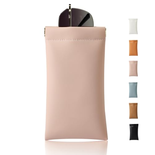 Squeeze Top Sunglass Case, New Organosilicon Soft PU Leather Eyeglass Glass Case Travel Large Sunglasses Pouch - color: Pink