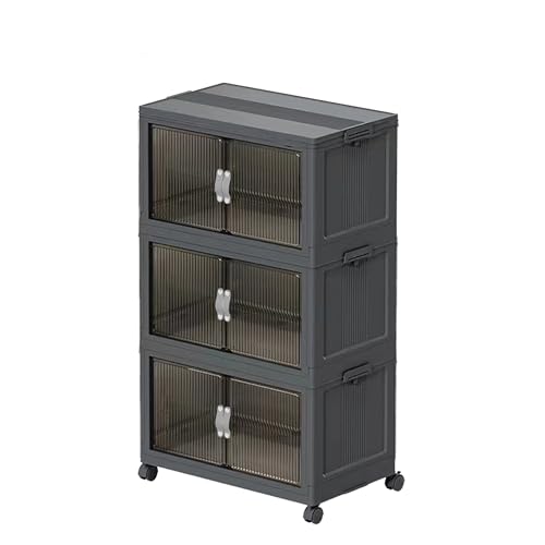 Collapsible Storage Bins with Lids Dark Grey Stackable Plastic Organizers for Clothes, Decor, Craft Supplies & Home Storage - size: 9 gal/rack, style: 3 racks