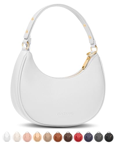 Vantamo Crescent Bags For Women with RFID Protection, Half Moon Clutch Purses for Women with Anti-Theft Clip for Extra Safety - color: White