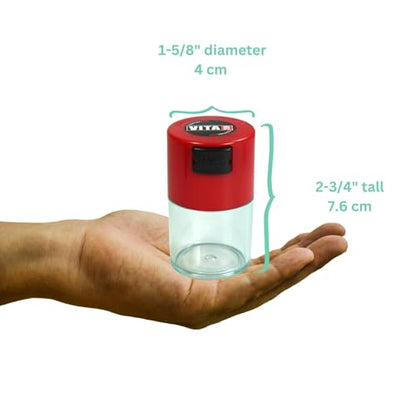 Vitavac - 5g to 20 grams Airtight Multi-Use Vacuum Seal Portable Storage Container for Dry Goods, Food, and Herbs - Red Clear - color: Red
