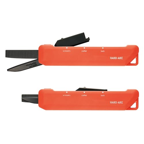 KOKUYO 2-Way Portable Scissors, HAKO-AKE Compact Pocket Size Travel Scissors, Titanium Blade All Purpose Craft Scissor Box Cutter for Office, Travel and Home. Orange (Hasa-T420YR) - color: Orange