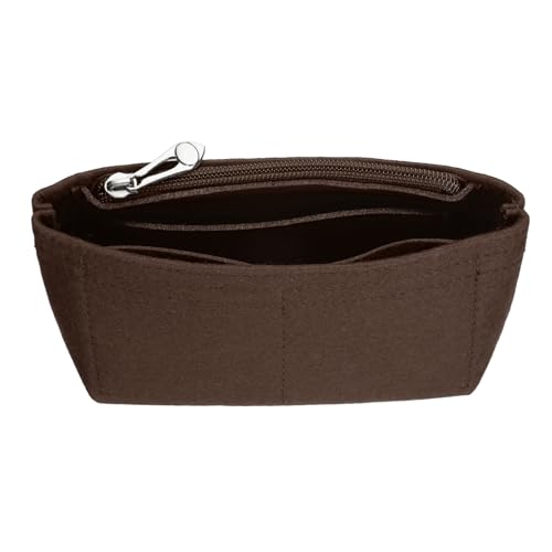 uxcell Purse Organizer Insert, Small Felt Handbag Organizer Mini Bag Storage & Finishing Inner Bag Liner with Zipper for Chic Backpack Tote Shoulder Bags, Brown - color: Brown
