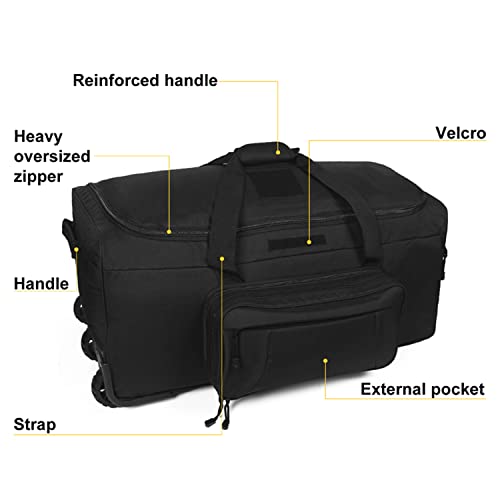 Greencity Duffel Bag Wheels Rolling Deployment Wheeled Military Suitcase Heavy-Duty Extra large deployment bag Capacity 32 Inch，Black - color: Black