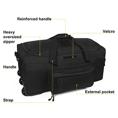 Greencity Duffel Bag Wheels Rolling Deployment Wheeled Military Suitcase Heavy-Duty Extra large deployment bag Capacity 32 Inch，Black - color: Black